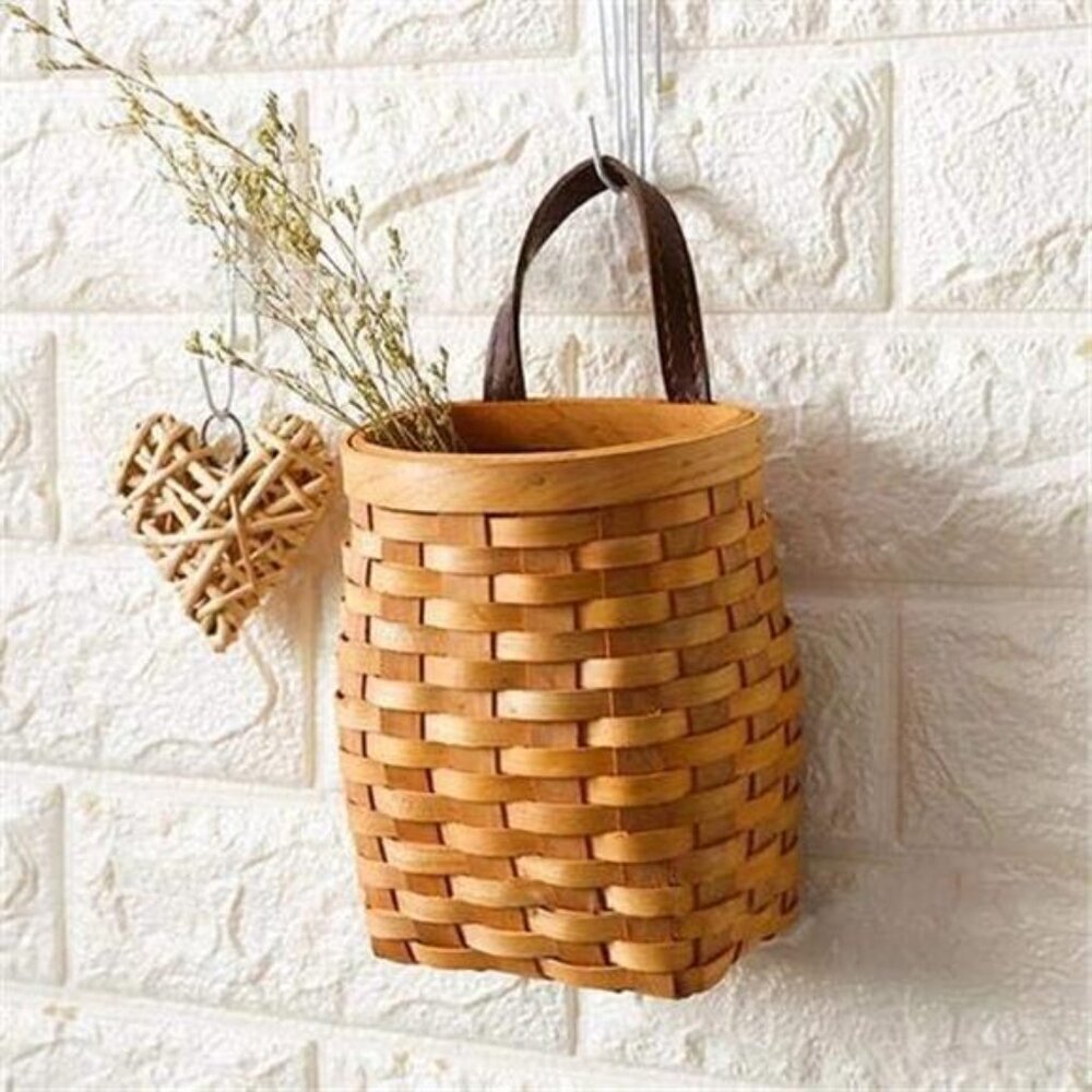 hanging wicker basket Hand-Woven Wood Storage Basket Portable Wall Hanging - Picture 6 of 8